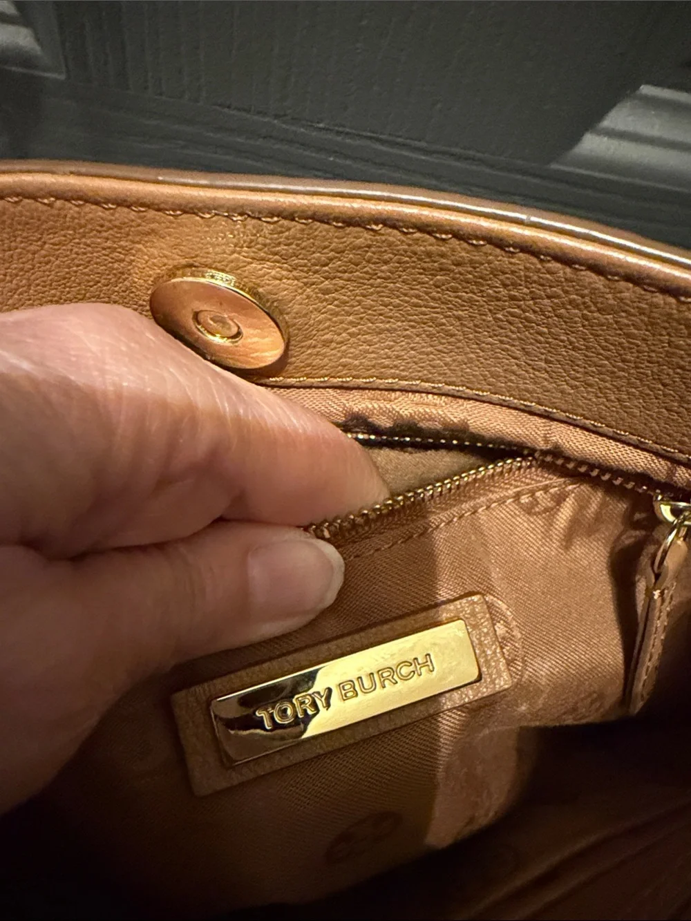 Tory Burch Tan Pebbled Leather Chain Shoulder Bag